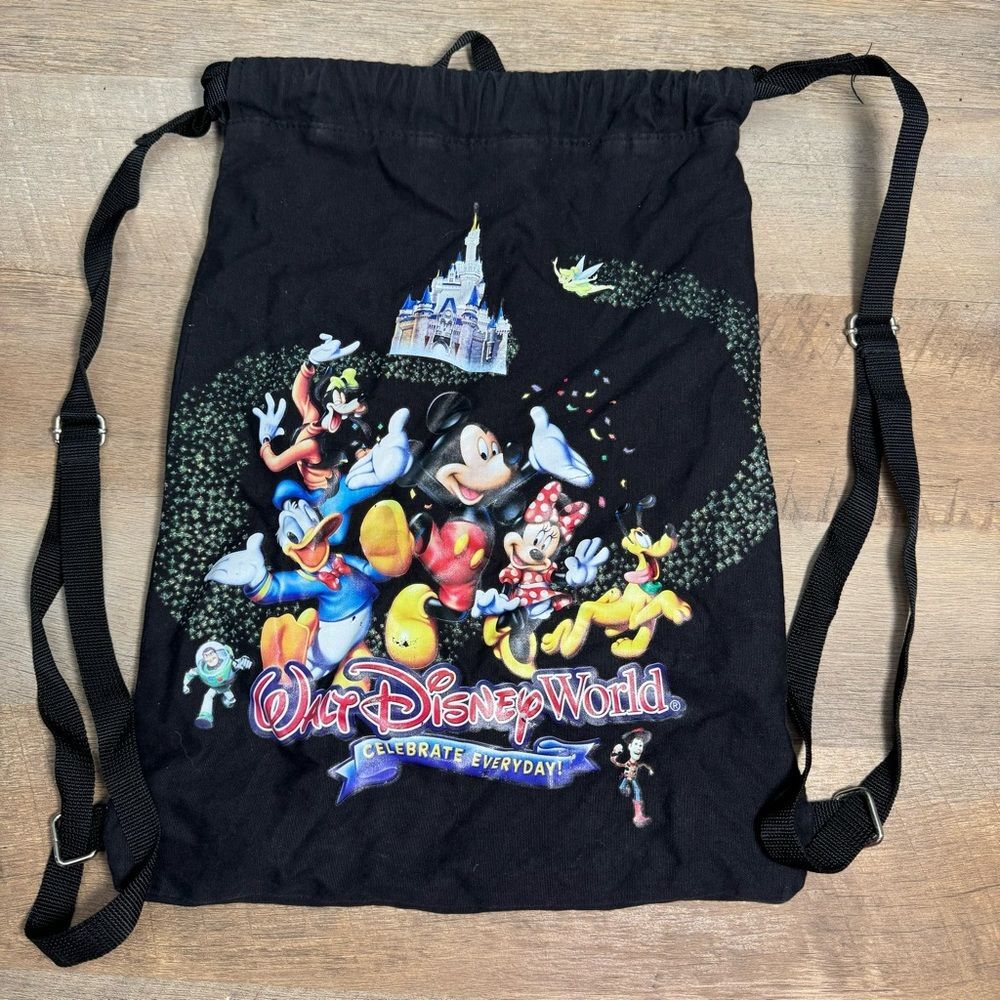 Walt Disney World Black “Celebrate Everyday” Drawstring Backpack w/ Castle